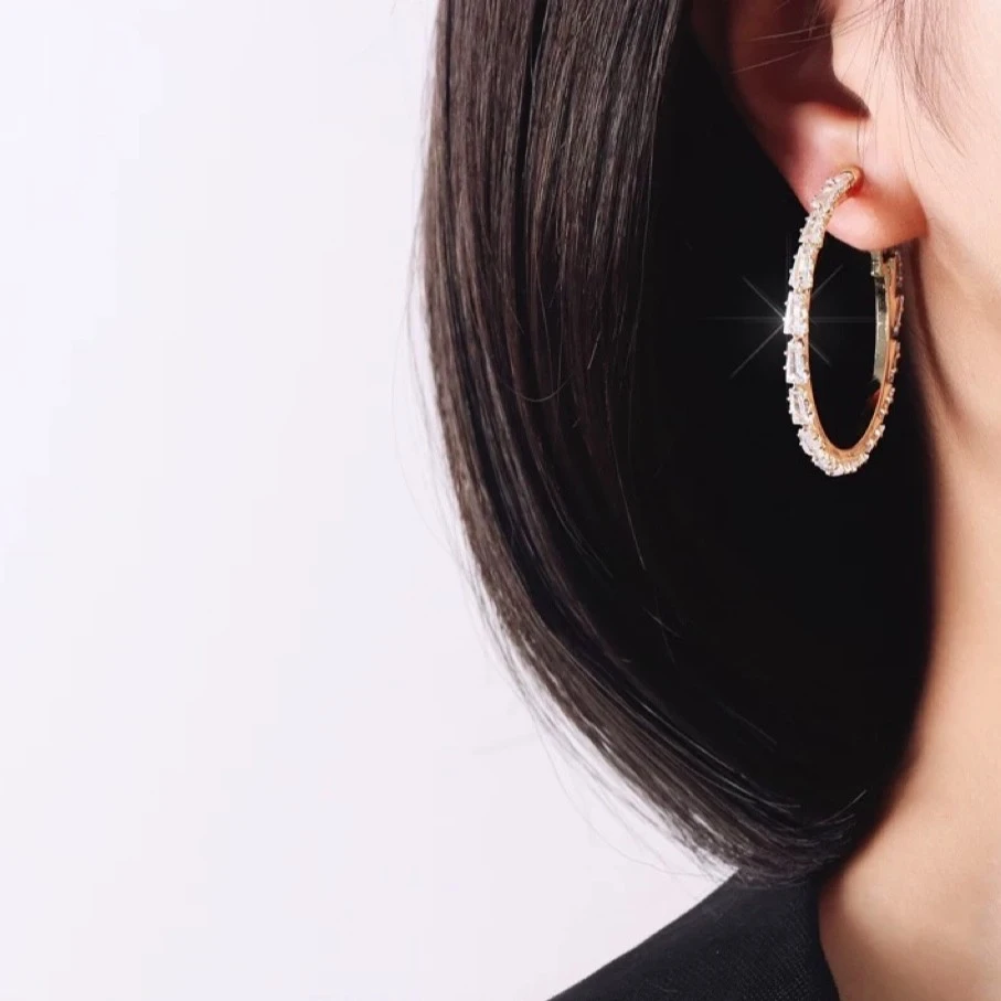 铜合金合成锆石耳饰 Byao/半妖  【圆月】时尚圈圈925银针耳圈