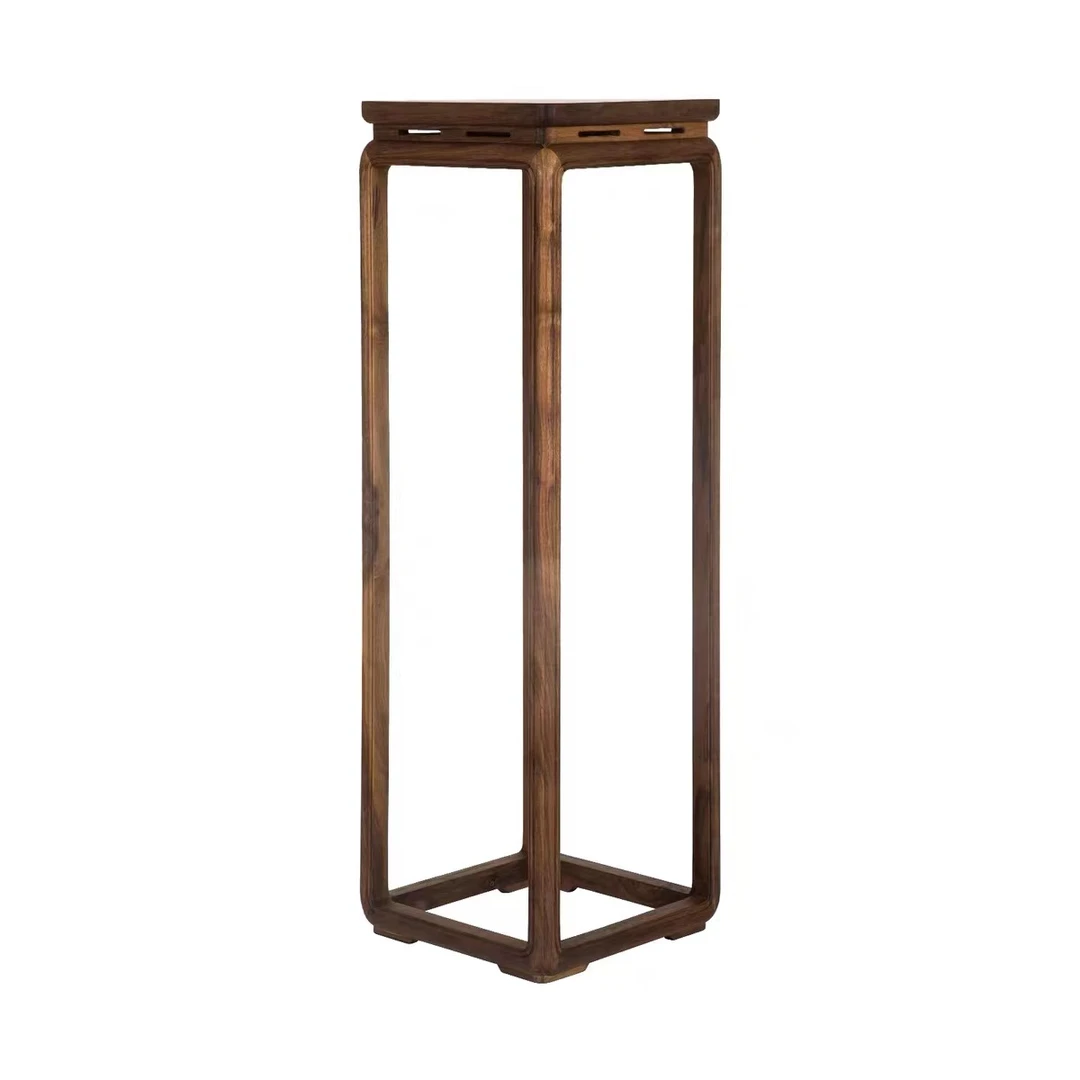 禅意花几新中式实木花架客厅边架黑胡桃木花盆架落地盆景家架