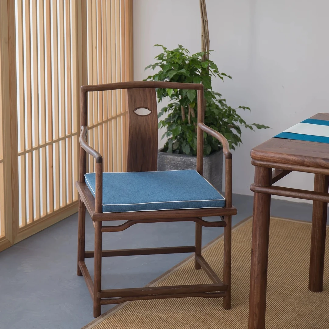 新中式实木椅子客厅靠背椅黑胡桃木餐椅简约家用休闲椅牛角椅靠椅