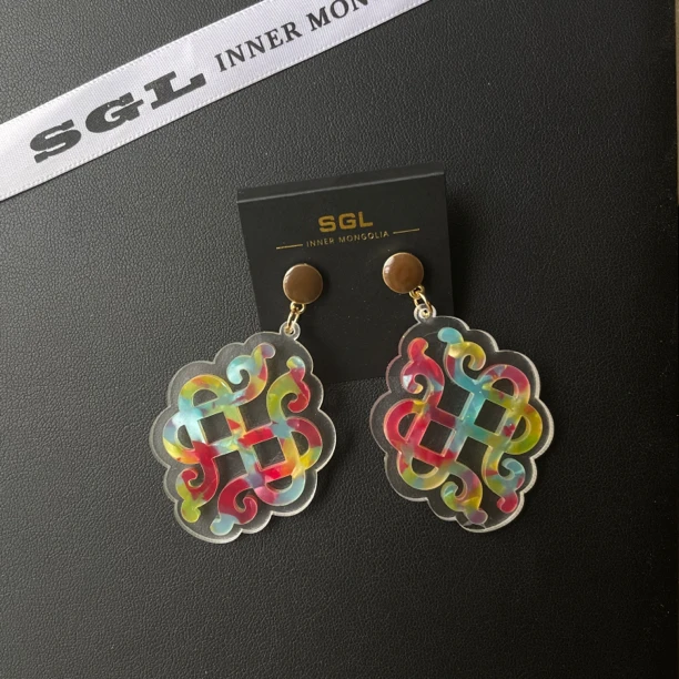 非金属耳饰 SGL原创民族元素亚克力花纹轻便彩色耳环499