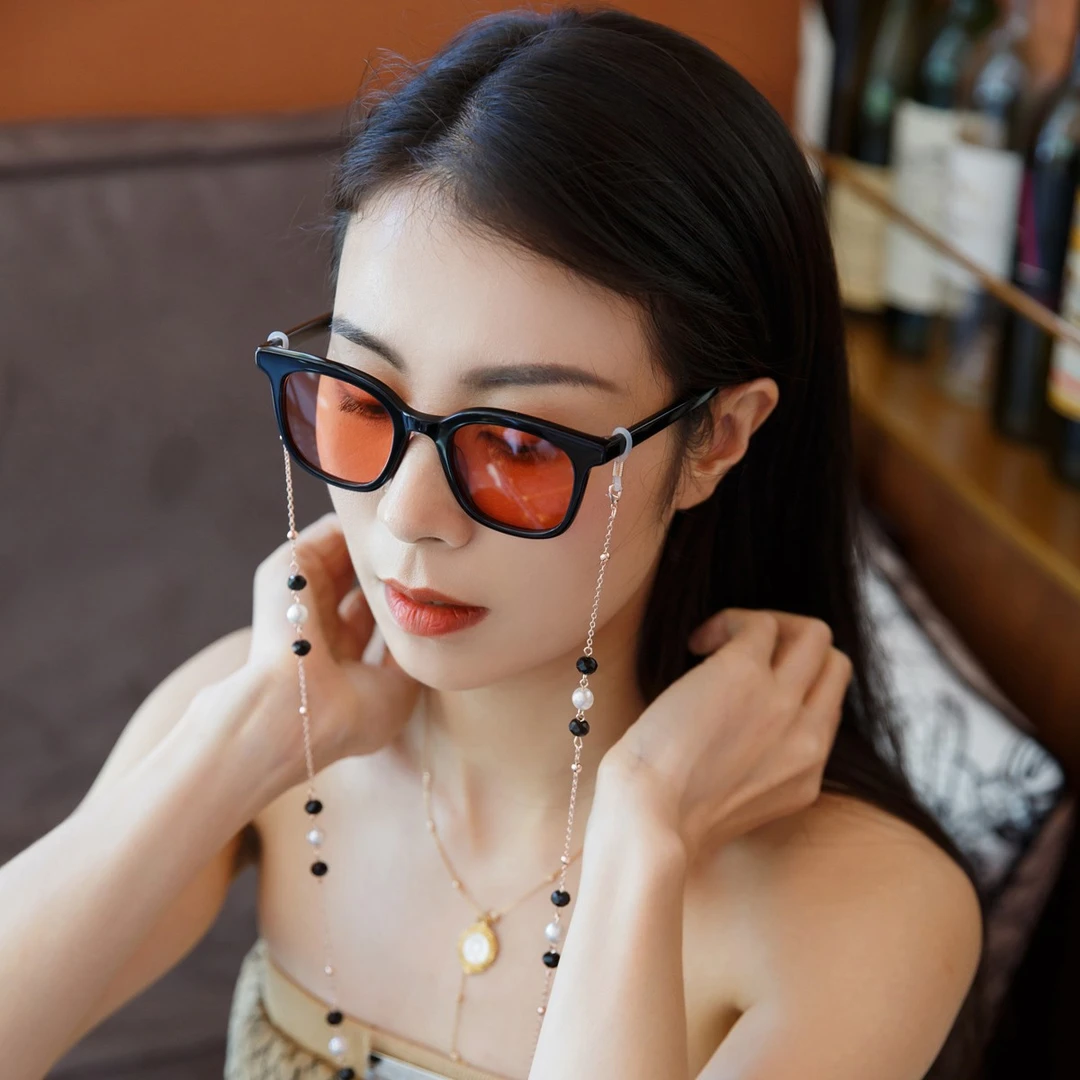 劉亦凡明星款眼镜链珍珠水晶链条口罩挂链韩国挂脖装饰链防丢挂绳