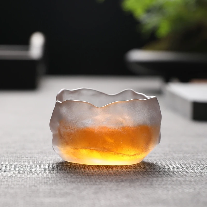 古法冰冻烧琉璃杯加厚无合缝透明茶杯耐高温轻奢品茗杯