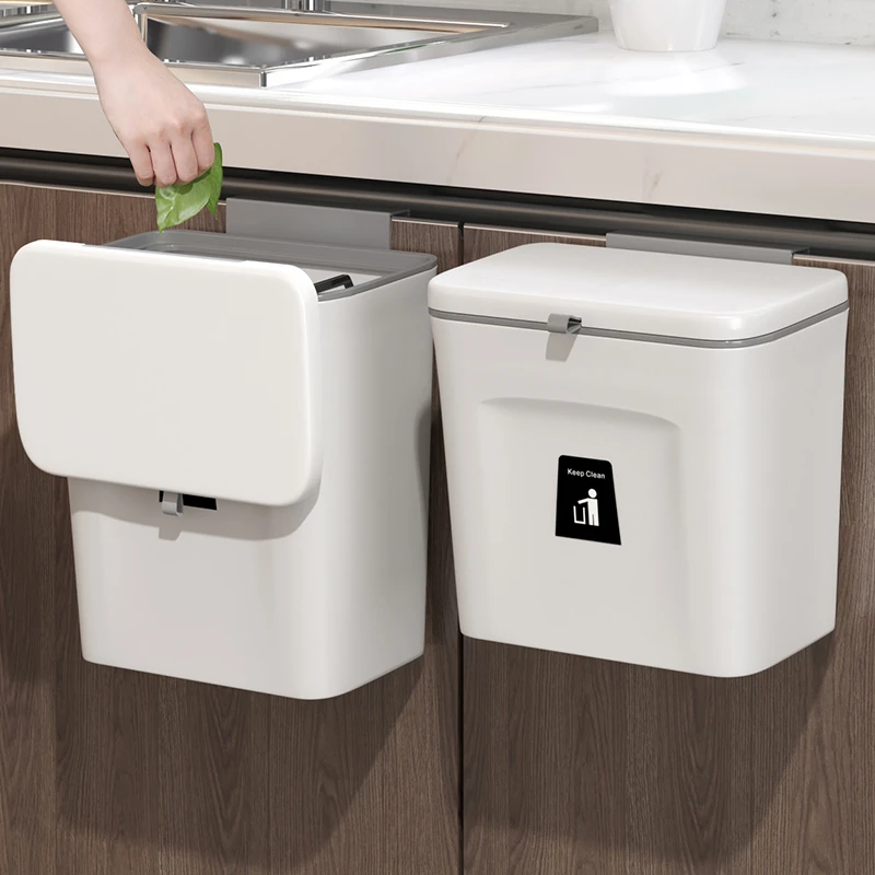 厨房垃圾桶带盖家用橱柜门壁挂厕所卫生间客厅纸篓厨余挂式收纳筒