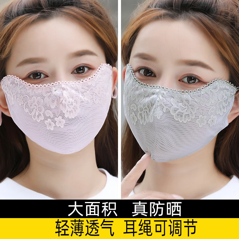 防晒口罩女防紫外线显脸小夏季蕾丝薄款护眼角透气护脸全脸面罩男