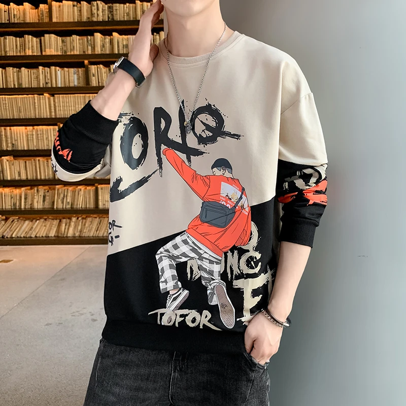 2023春季新款青少年男生长袖圆领卫衣初高中大童学生外套衣服印花