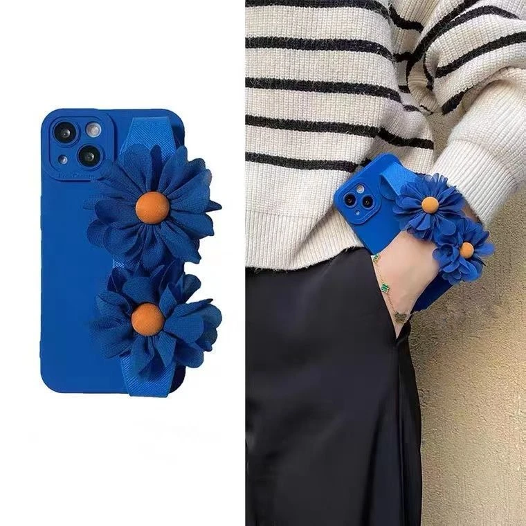 【苹果/华为/oppo/vivo/小米】13蓝花朵手腕带mate40手机壳保护壳