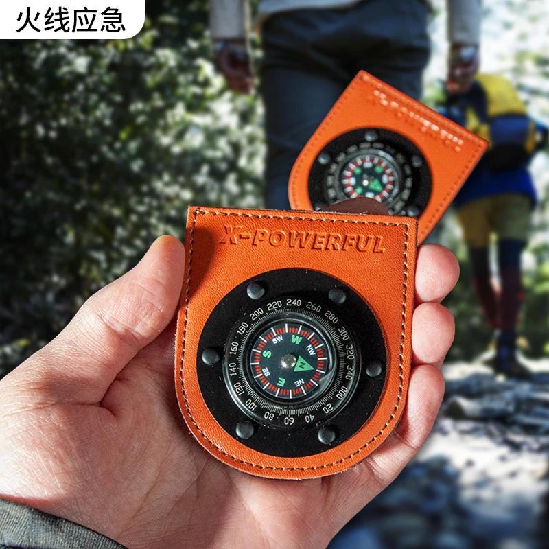 2022年新款户外探险旅游便携式二层牛皮防摔尼龙射出勾指南针