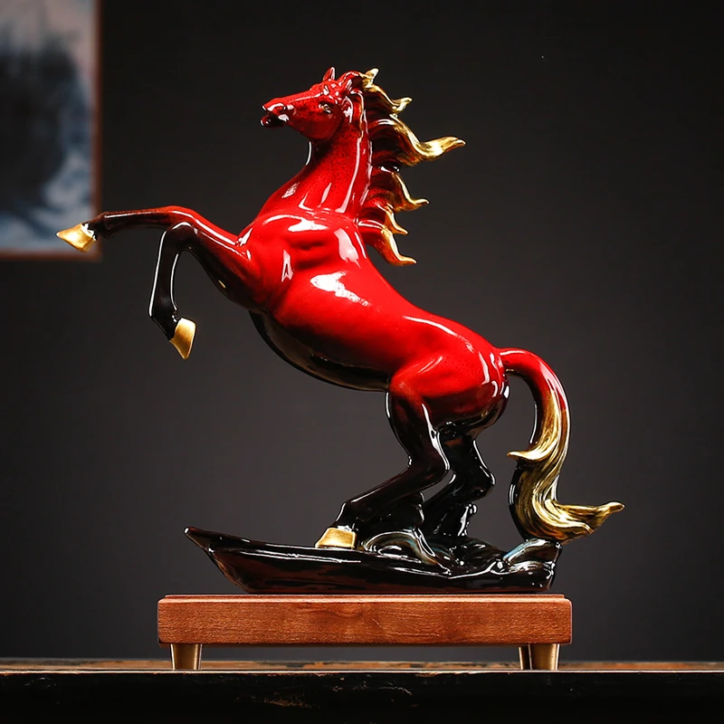 良恳陶瓷生肖马摆件中式玄关办公室客厅桌面装饰马到成功开业礼品
