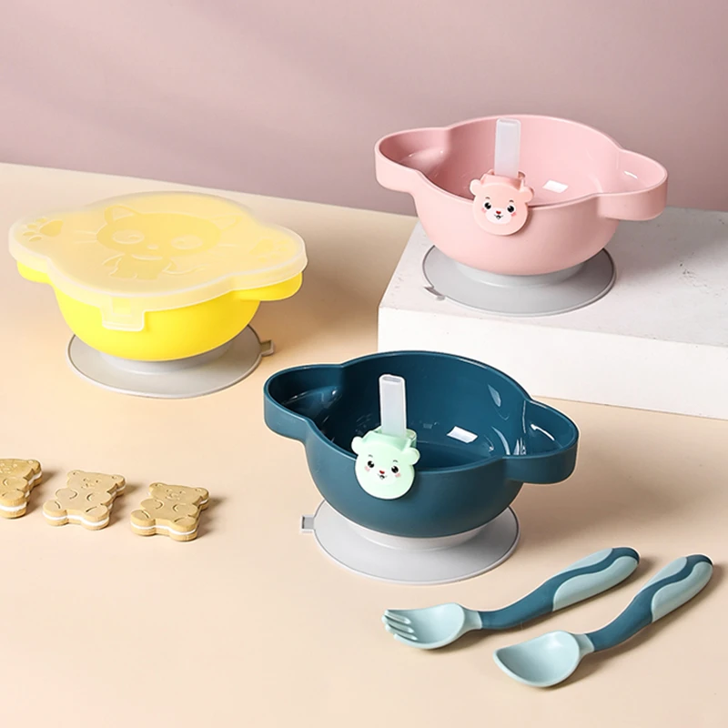 儿童吸盘碗便携自带管扭扭叉勺辅食碗套装