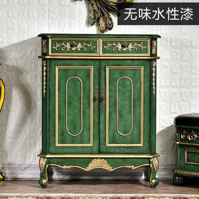 做旧餐边柜美式轻奢鞋柜实木客厅储物柜子门厅玄关柜rs46