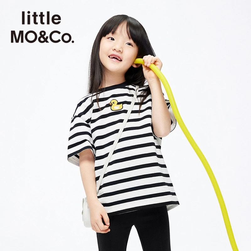 little moco童装夏秋款男女童纯棉条纹简约短袖T恤#KBB1TEET25
