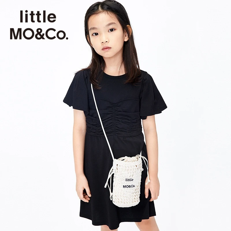 little moco童装夏季女童短袖棉连衣裙黑色潮流短裙#KBB2DRS010