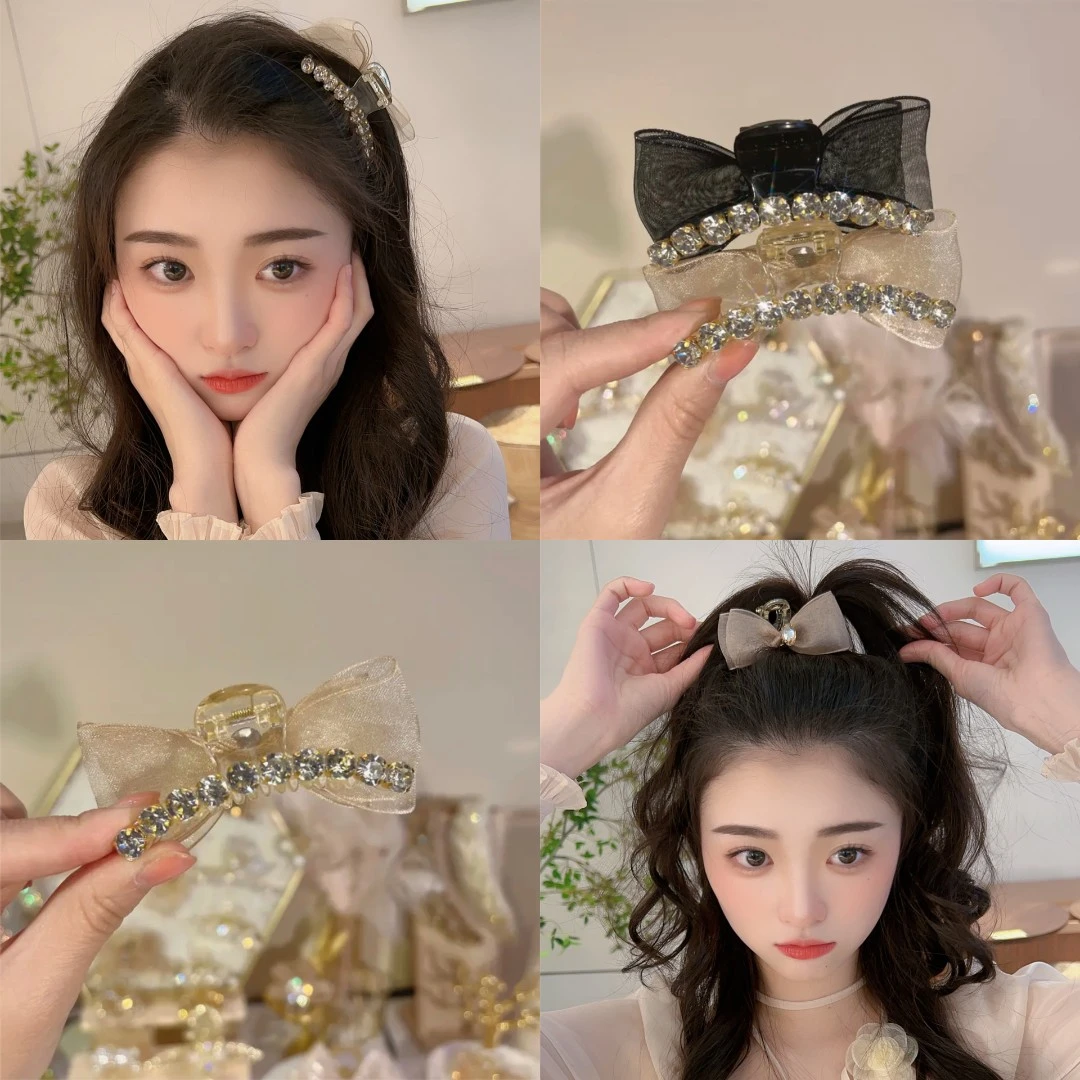 亚克力发饰 双面甜美小抓夹轻奢重工蝴蝶结刘海夹韩式抓夹