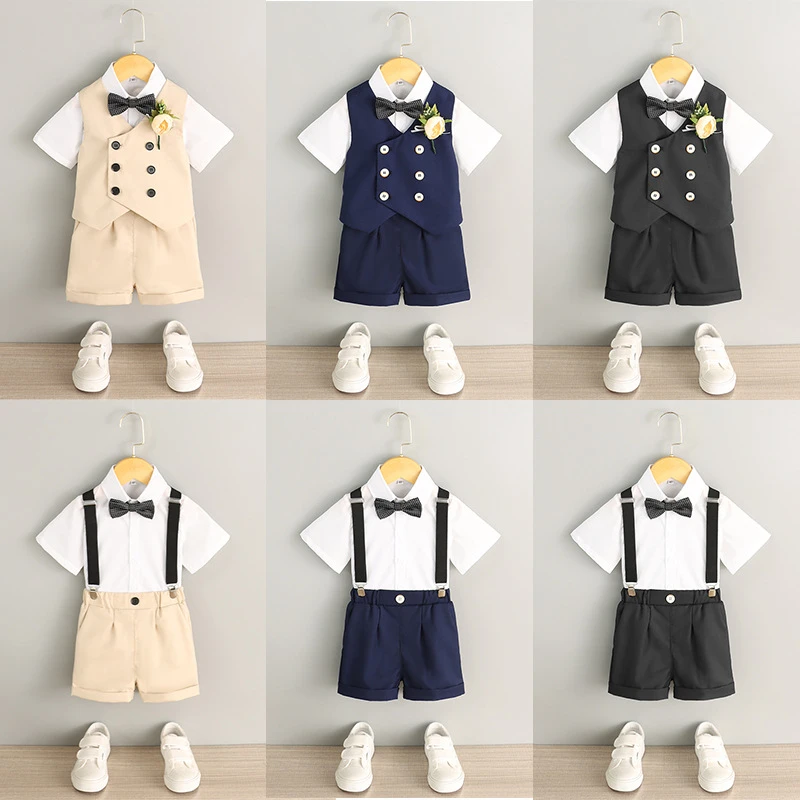 儿童西装套装男童春夏季花童婚礼服小宝宝周岁生日宴西服钢琴演奏