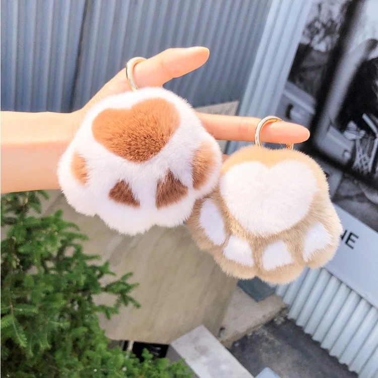真獭兔毛绒球小猫爪包包挂饰皮草可爱书包汽车钥匙扣挂件生日礼物
