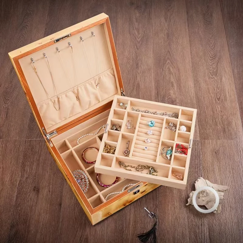 东与西 水晶钢琴烤漆木制双层珠宝箱翡翠戒指项链收纳收藏盒JB953