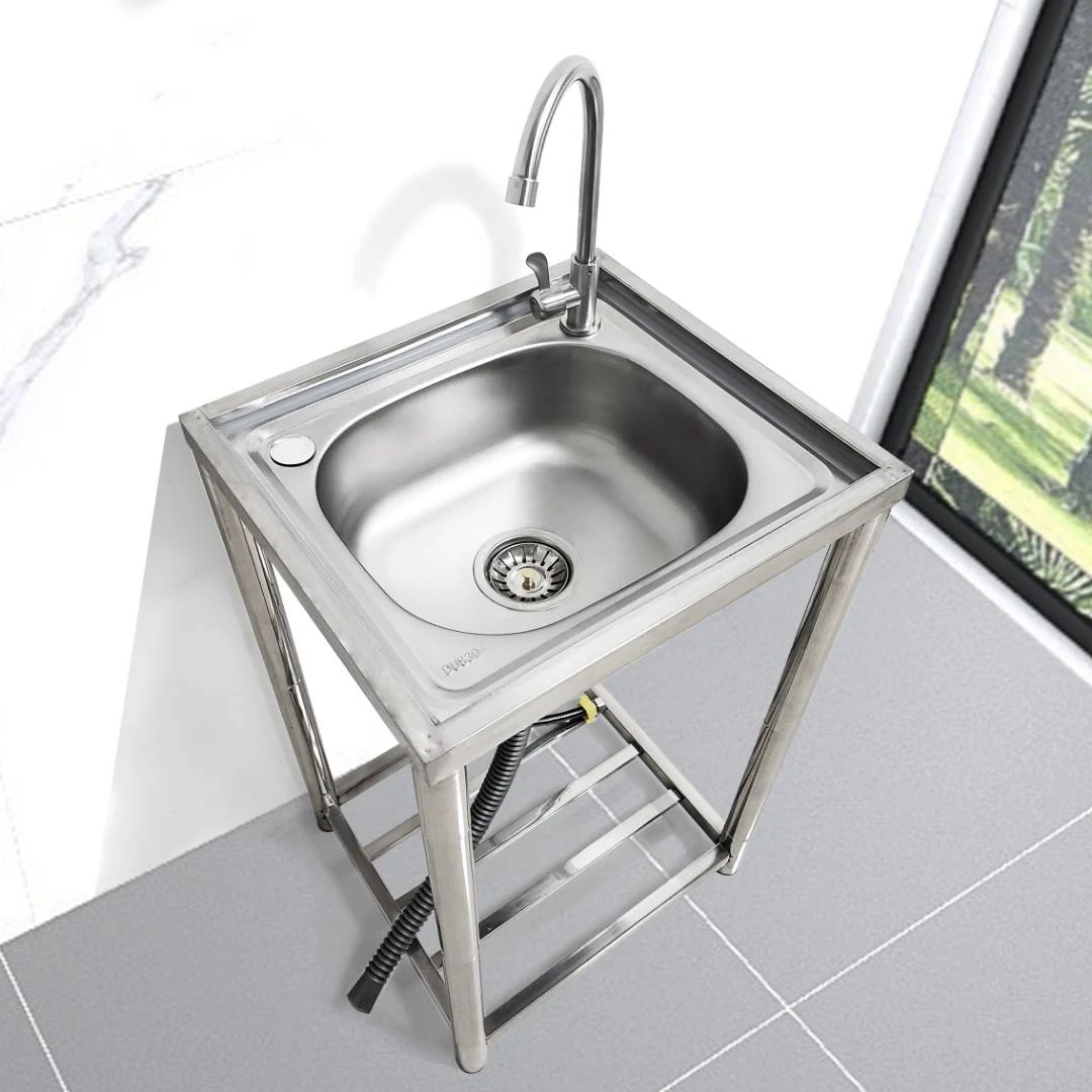 厨房不锈钢水槽单槽洗菜盆洗碗池家用小号带支架简约落地带平台
