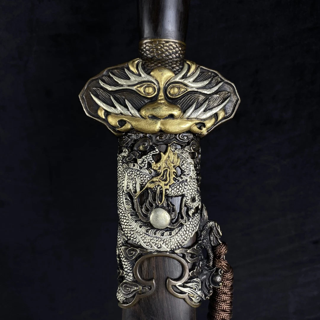 狻猊清剑 凤羽纹 全铜鎏三色 未开刃 工艺品