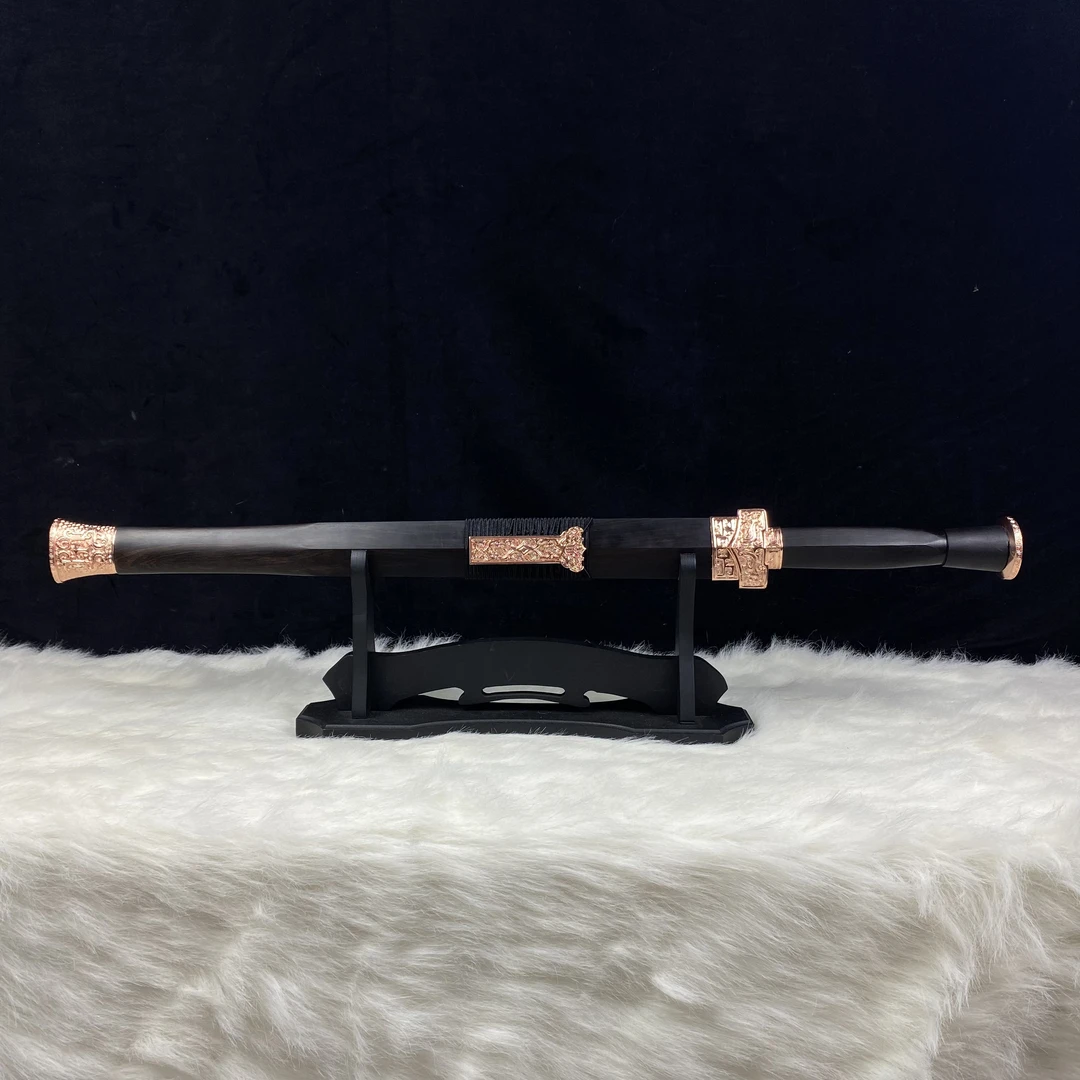 紫铜楚剑 全铜镀紫铜 手指纹 黑檀木 未开刃 工艺品