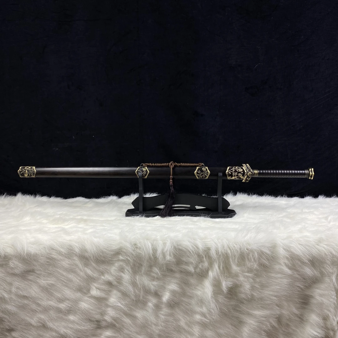 君子剑 全铜装 黑檀木 流水纹 未开刃 工艺品