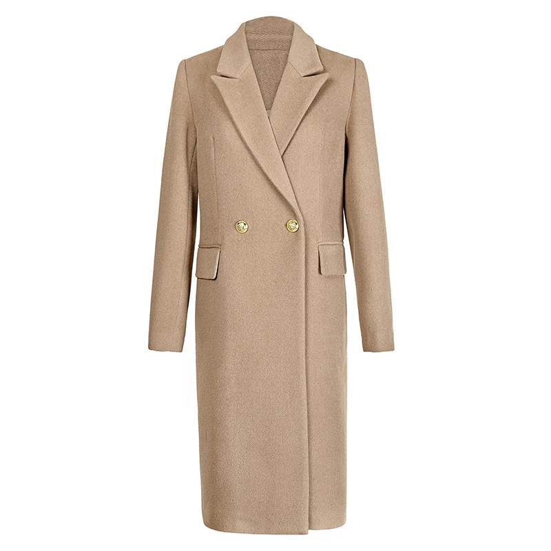 2024冬季新款中长款通勤职业毛呢大衣高级感简约西装领呢外套女装