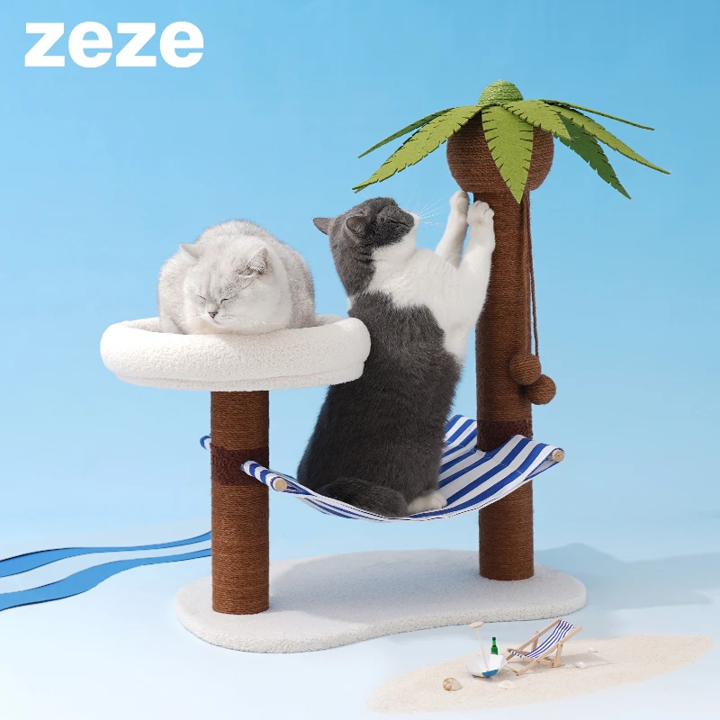 ZEZE椰树小岛猫爬架猫窝一体猫抓柱猫咪磨爪猫抓板不掉屑耐磨玩具