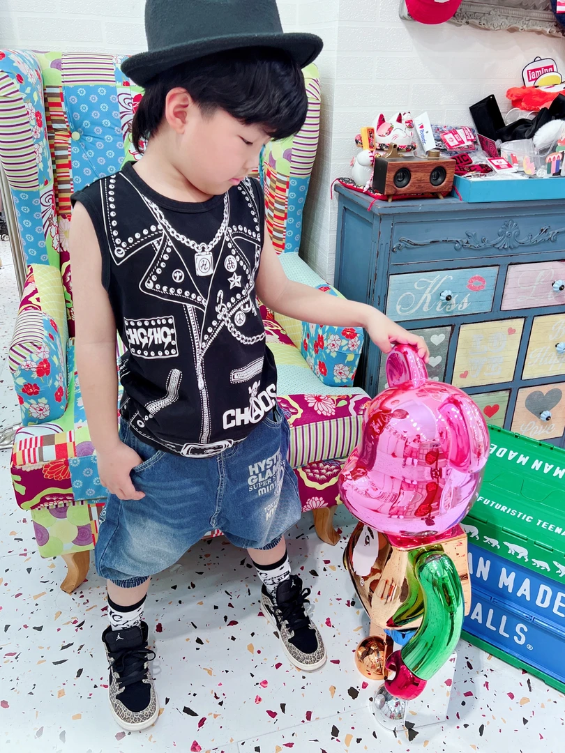 TOMATO家 日系潮牌童装 黑超复古背心儿童