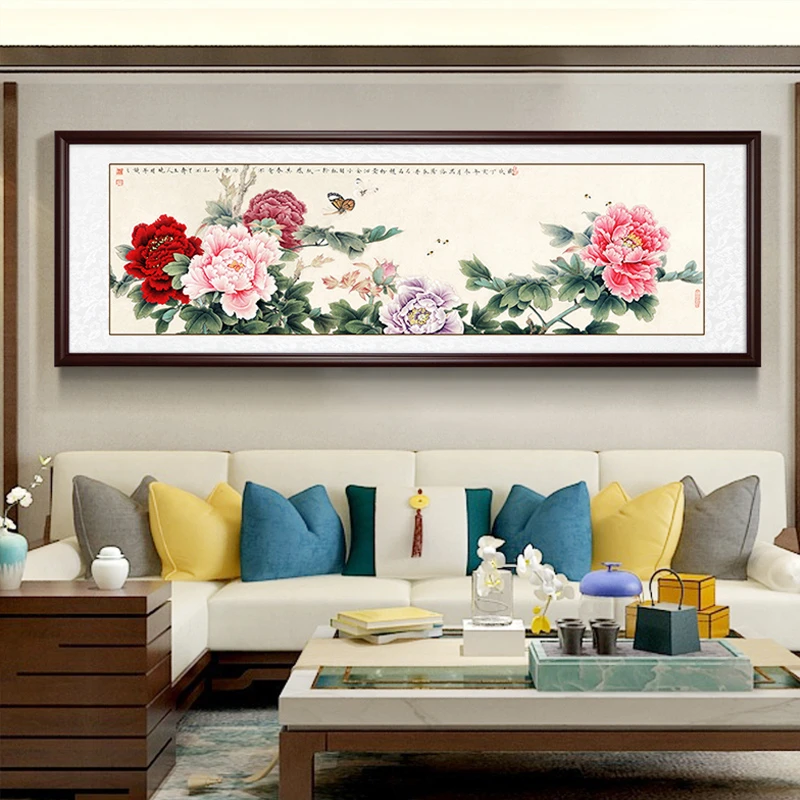 现代中式钻画满钻绣客厅挂画国色天香砖石画点钻十字绣牡丹花