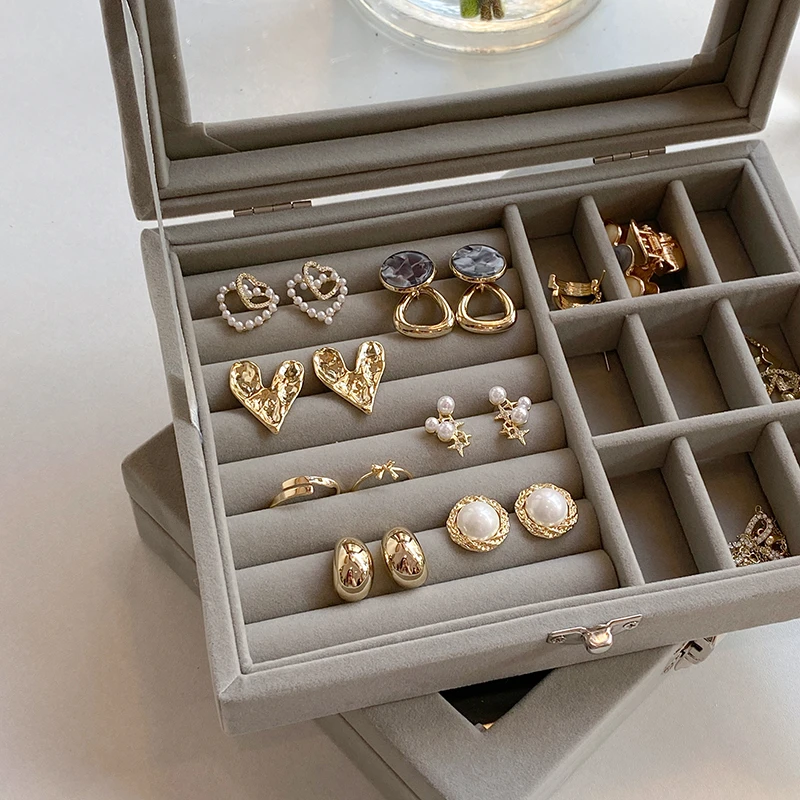 沐雪妍 首饰盒/箱 【绒布首饰盒】防氧化大容量耳饰收纳盒 H0446