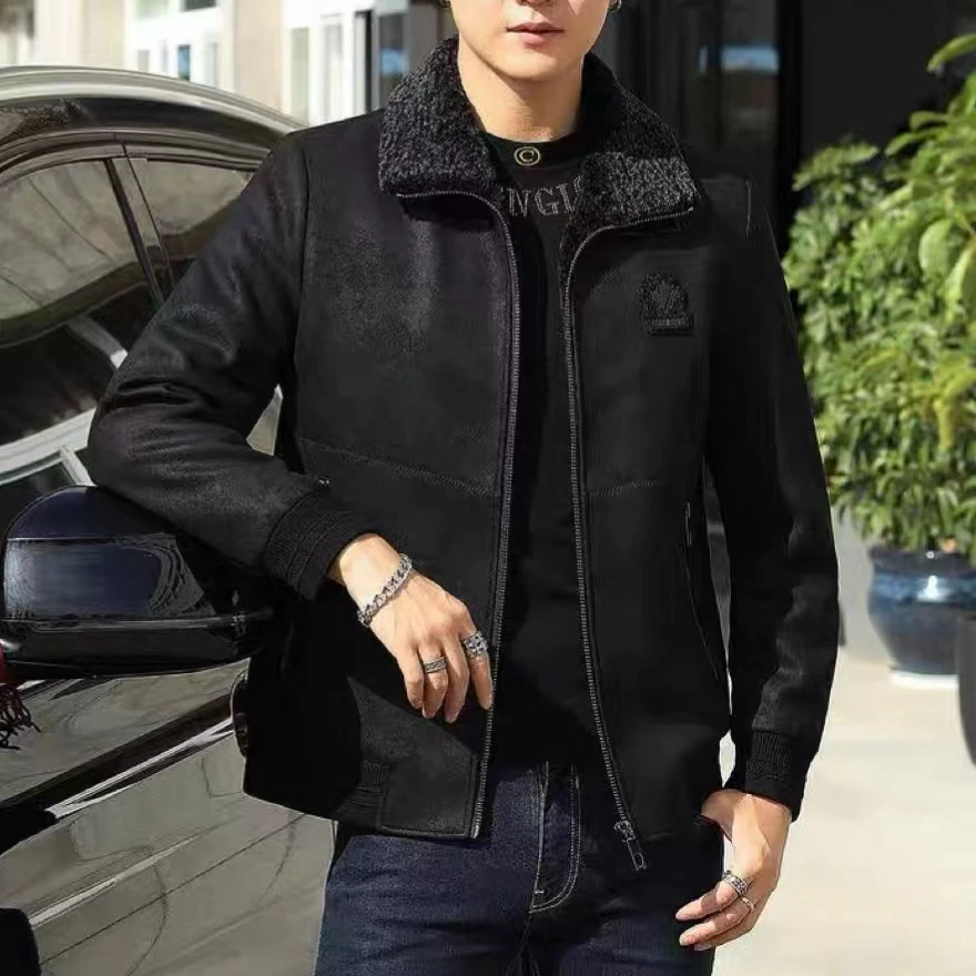 男士秋冬加厚商务休闲潮流款时尚加绒百搭男士翻领男装外套/0511