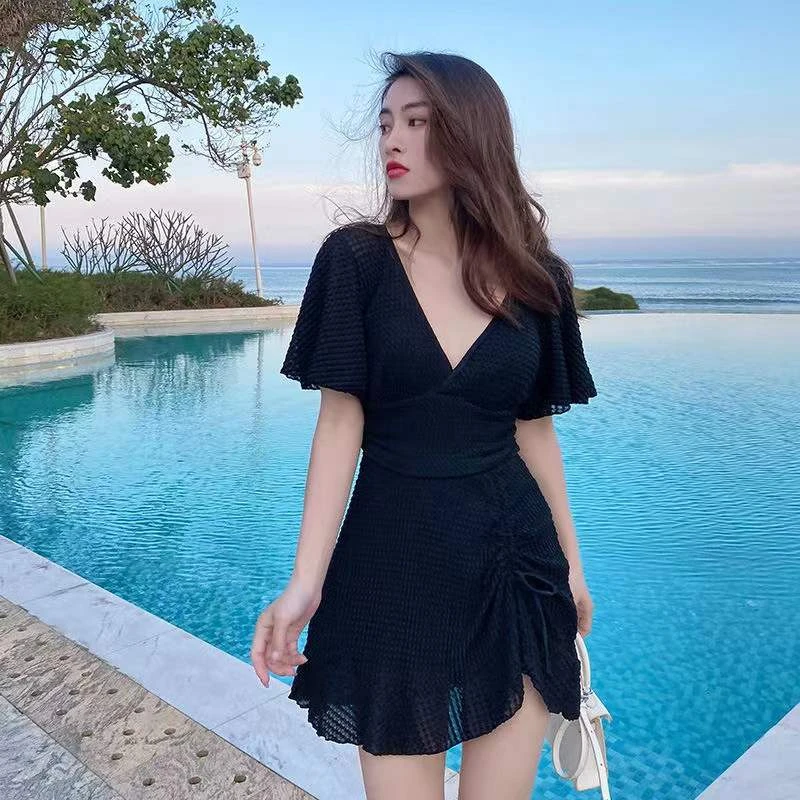 翔微儿胖mm泳衣女大码连体裙式显瘦温泉ins风大胸钢托学生泳装