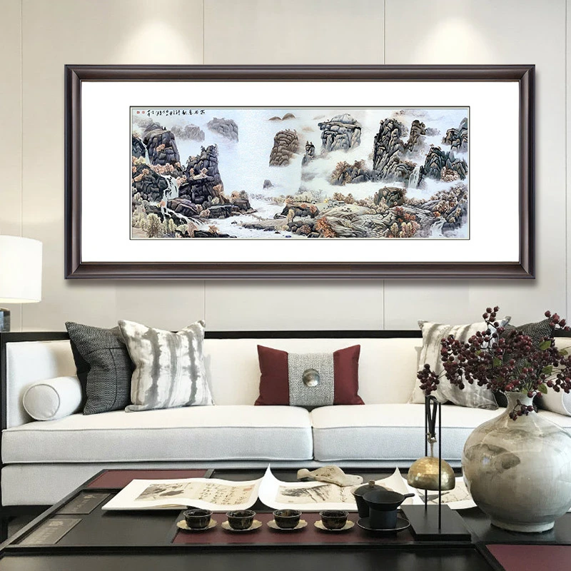 金吴针纯手工刺绣画苏绣成品挂画大客厅办公室山水装饰画燕西京秋