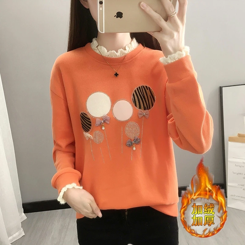 202春秋减龄加绒爆款时尚洋气卫衣女士假两件加厚小个子上衣
