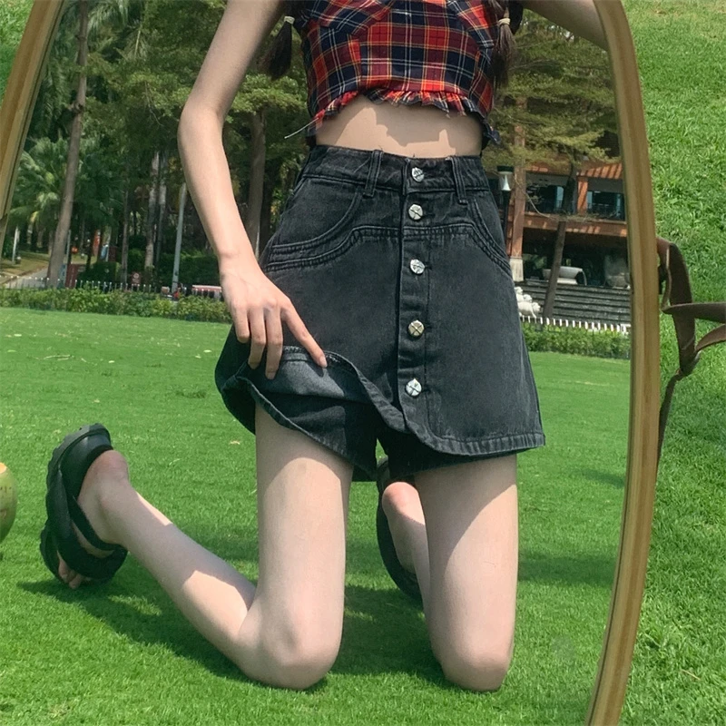 【新年宠粉】高腰牛仔短裤女显瘦设计感小众a字包臀裤裙YBL-2307