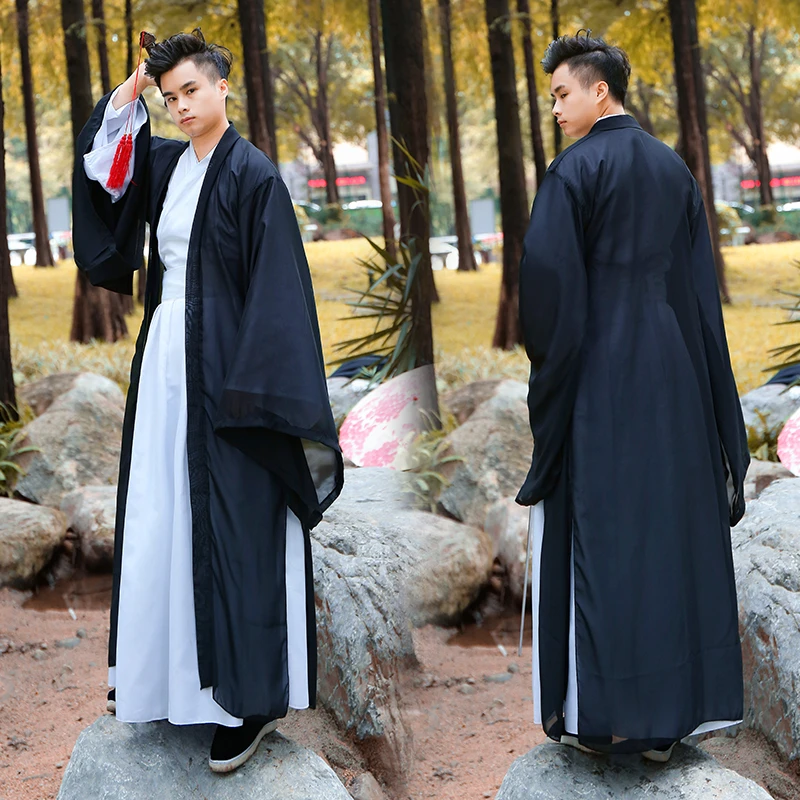 汉服男夏黑色套装武侠风侠客仙气飘逸古装中国风古风魏晋风大袖衫