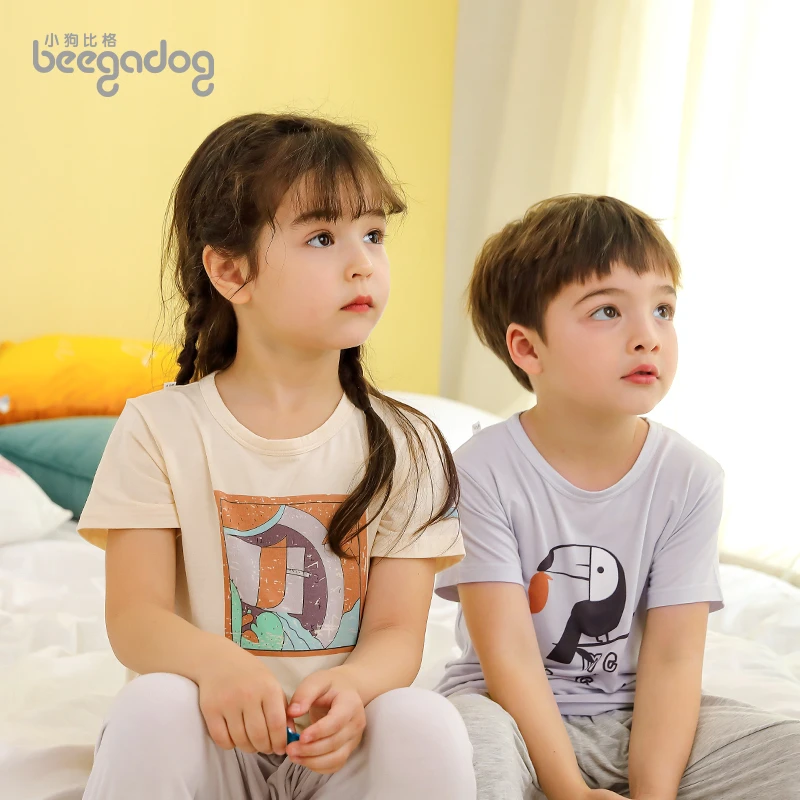 beegadog/小狗比格儿童莫代尔亲肤透气薄款外穿居家夏短袖T恤