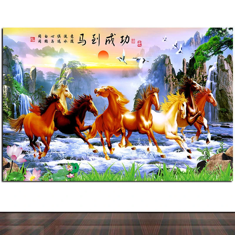 八骏全图马到成功客厅办公室山水画马的字画聚财旺业美景励志贴画