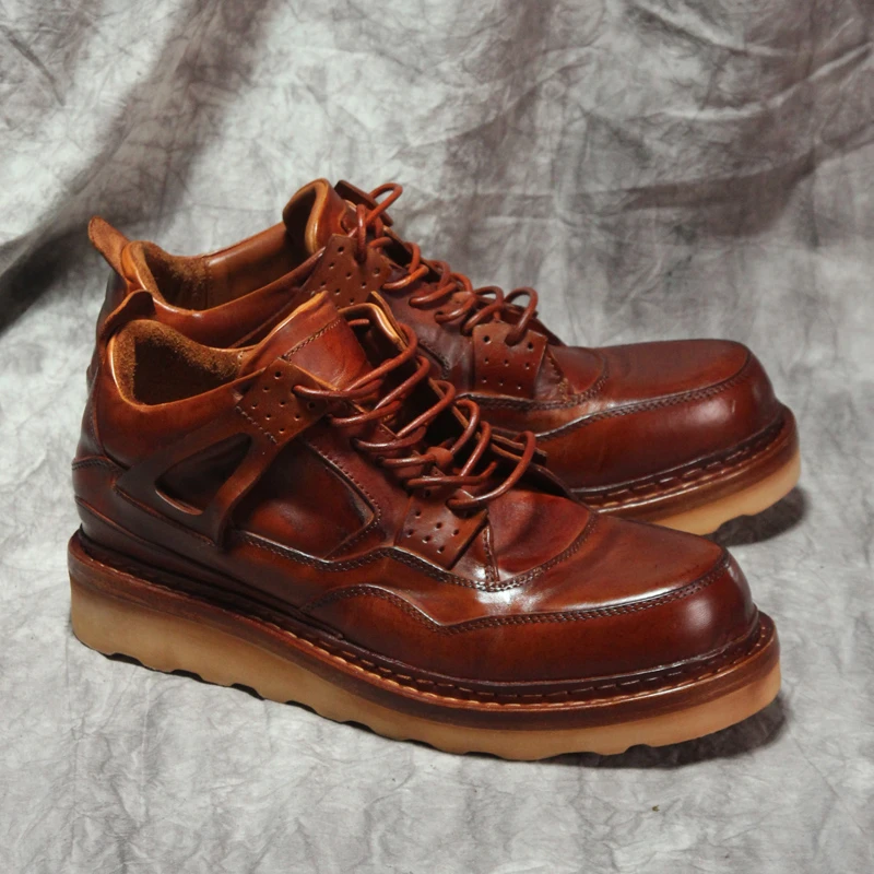 【手工定制】男女款M876马皮红棕色休闲皮鞋皮鞋阿美咔叽皮靴
