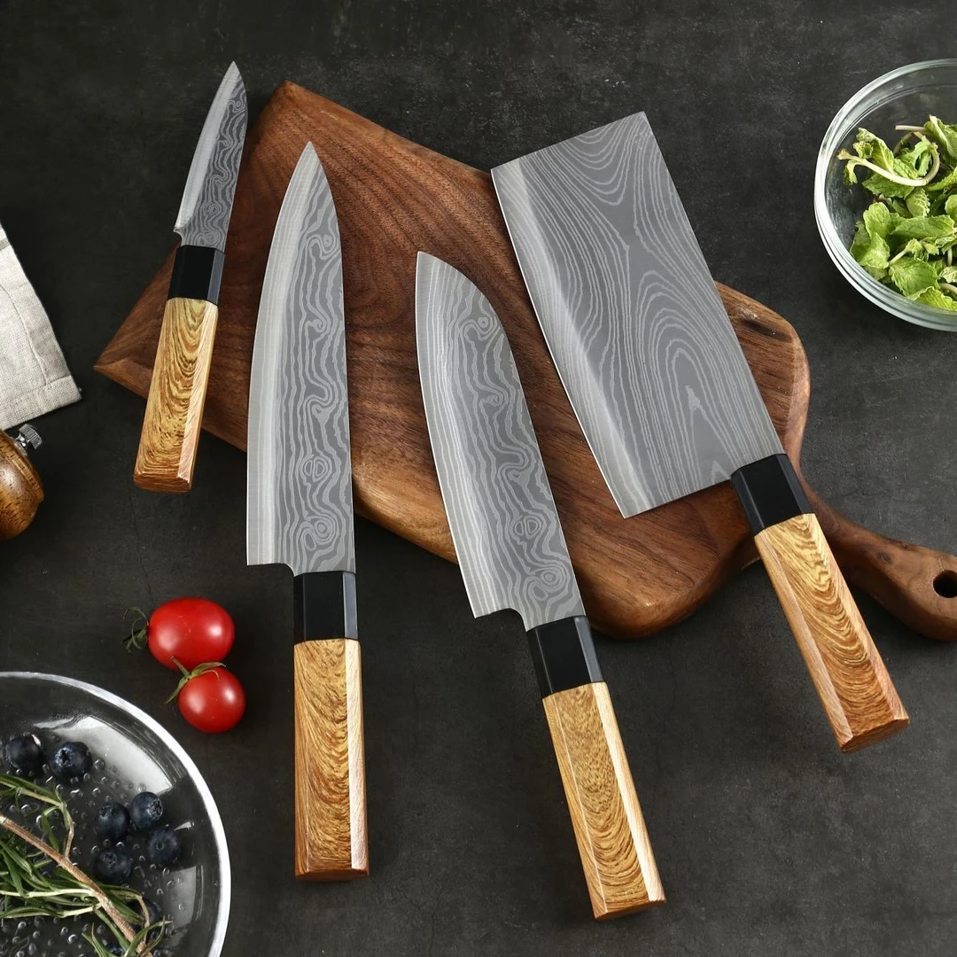 大马士革纹锋利厨房刀具套装厨用四件套