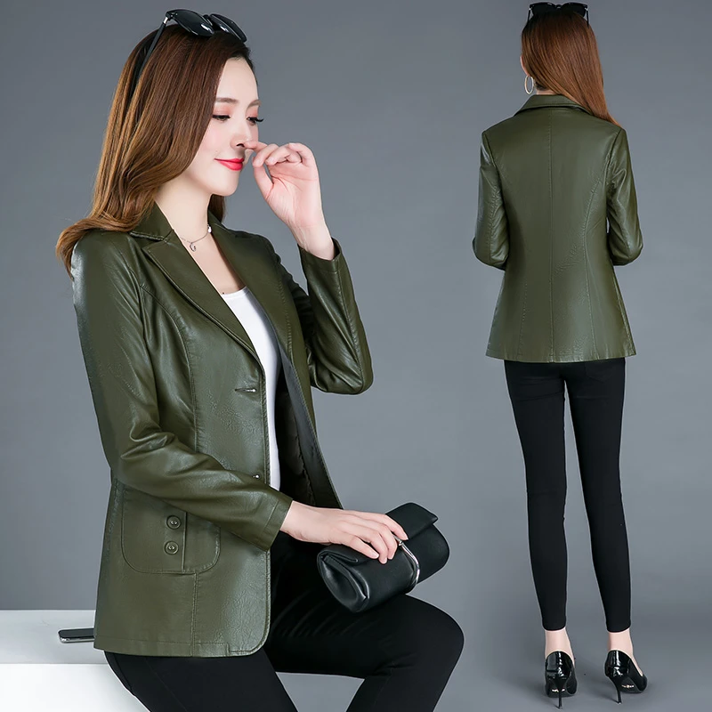 海宁皮2025春秋新款洋气修身显瘦女士皮夹克西装领皮衣外套女短款