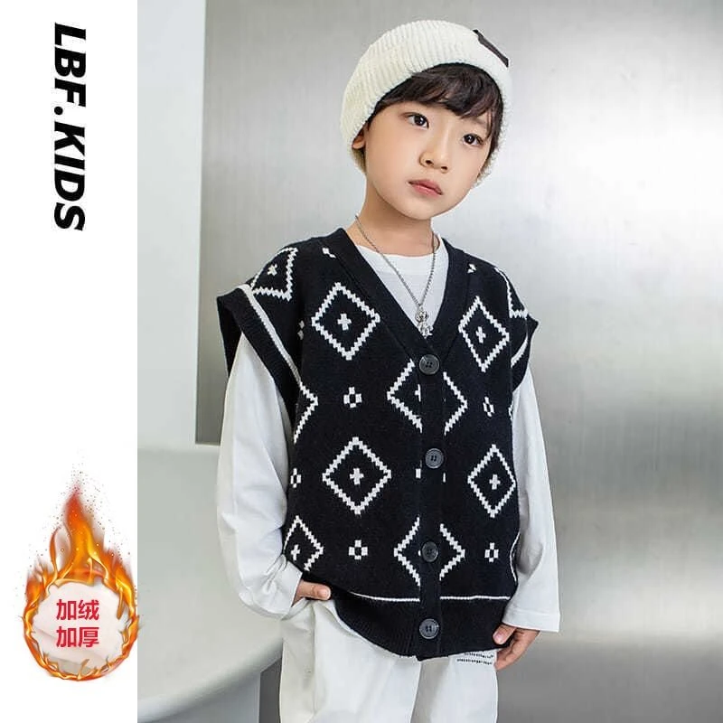 童装男童春装马甲儿童针织背心中大童2025新款春秋开衫潮加绒加厚