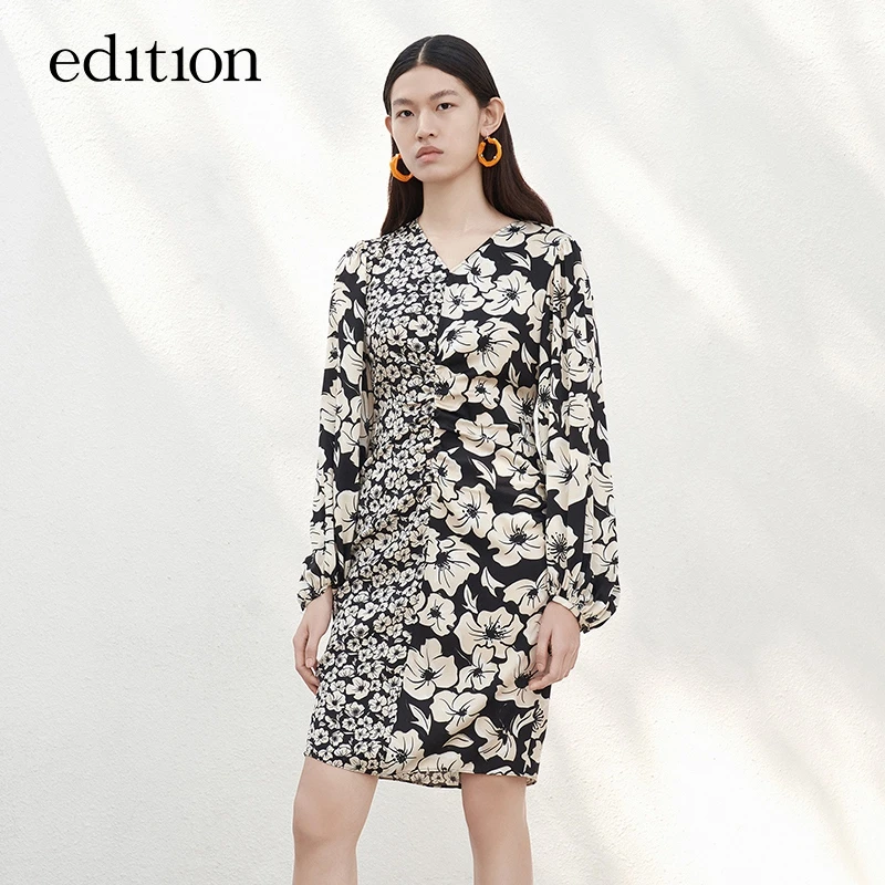 【P系列】edition碎花连衣裙拼接桑蚕丝复古裙子#EBB1DRS039
