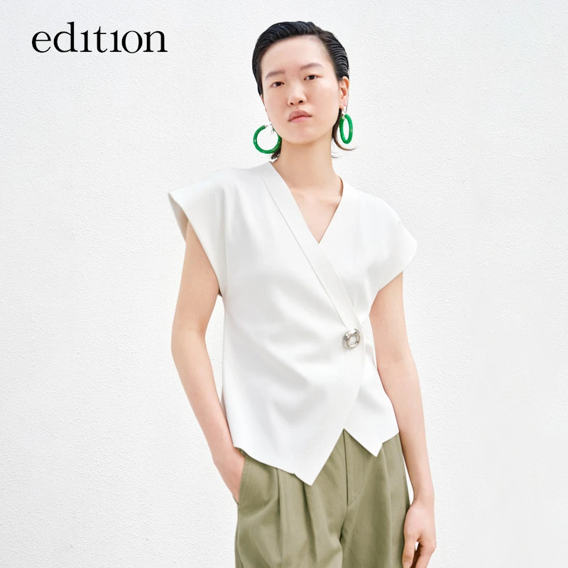 edition东方廓形针织衫女夏款金属胸针宽肩气质上衣#EBB2CAR003