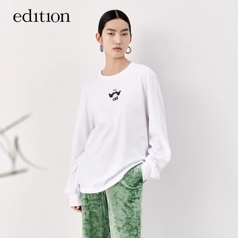 【功夫熊猫联名】edition长袖T恤女秋款小众印花上衣#EBB3TEE011