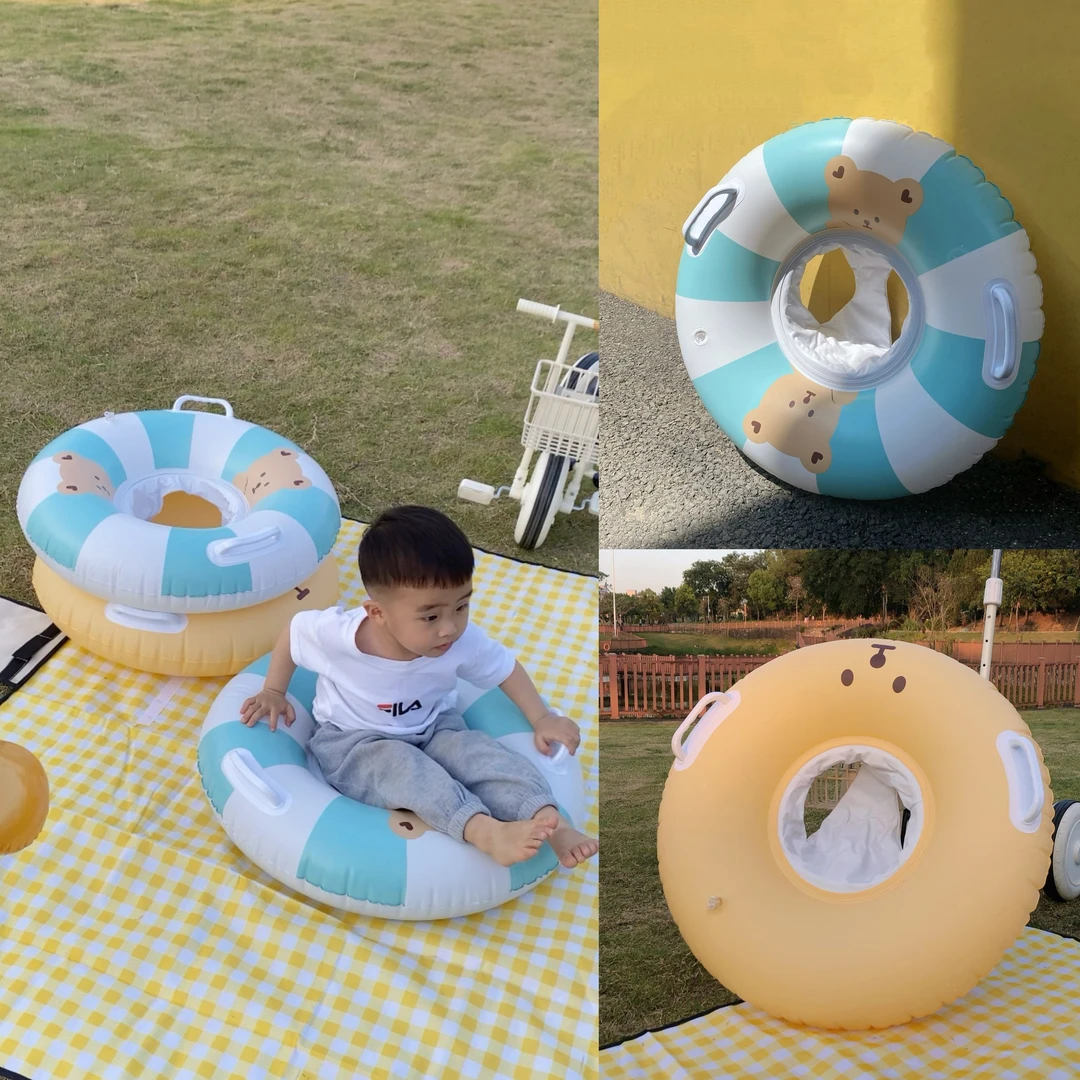 儿童游泳圈网红加厚腋下圈婴儿0-5岁坐圈带扶把手防侧翻充气浮圈