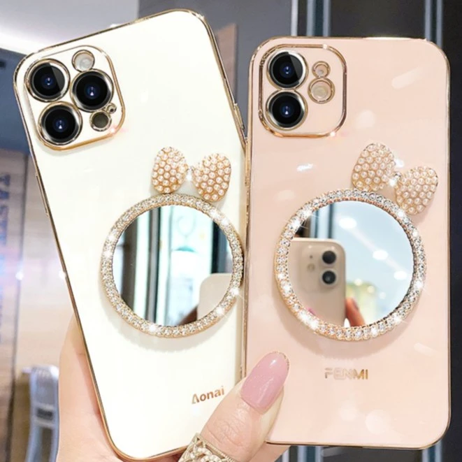 适用苹果手机壳iphone12/12promax手机壳女款高级奢华补妆镜新款