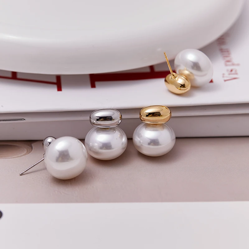 合金仿珍珠耳饰 白色仿珍珠复古轻奢优雅小众法式经典耳钉342