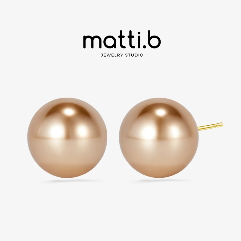 925银仿珍珠耳饰 美拉德金棕色高级新款爆款独特经典正圆耳钉1677