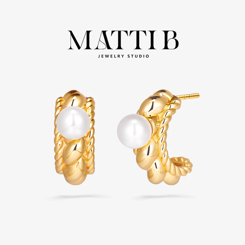 铜合金仿珍珠耳饰 小众独特纽纹气质设计高级新款百搭耳钉女1868