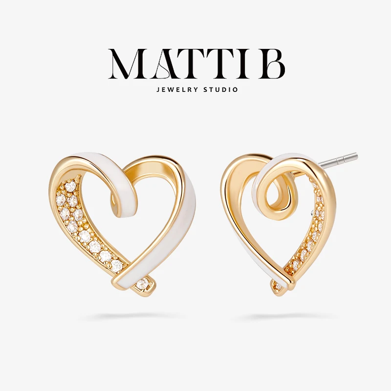 铜合金合成锆石耳饰 珐琅爱心高级感新款爆款气质百搭耳钉女1943